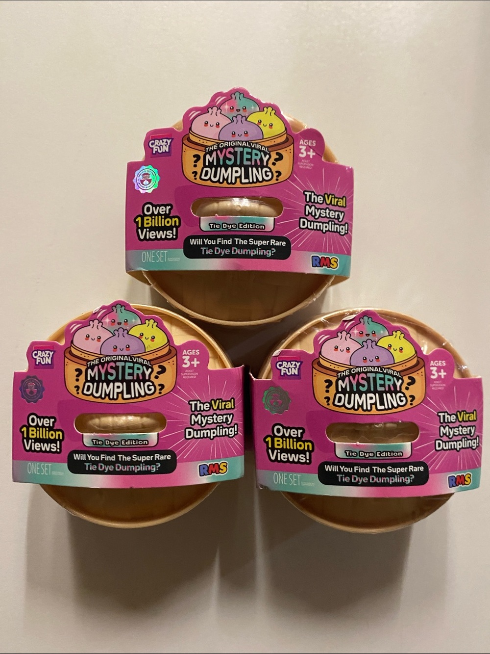 Lot of 3 Crazy Fun Mystery Dumpling Tie-Dye Edition Squishies NEW Sealed mini 🌈🥟